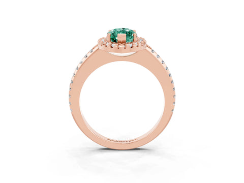 Rose gold Marquise Cut Green Sapphire Pavé Halo Ring with Four-Prong Setting_15