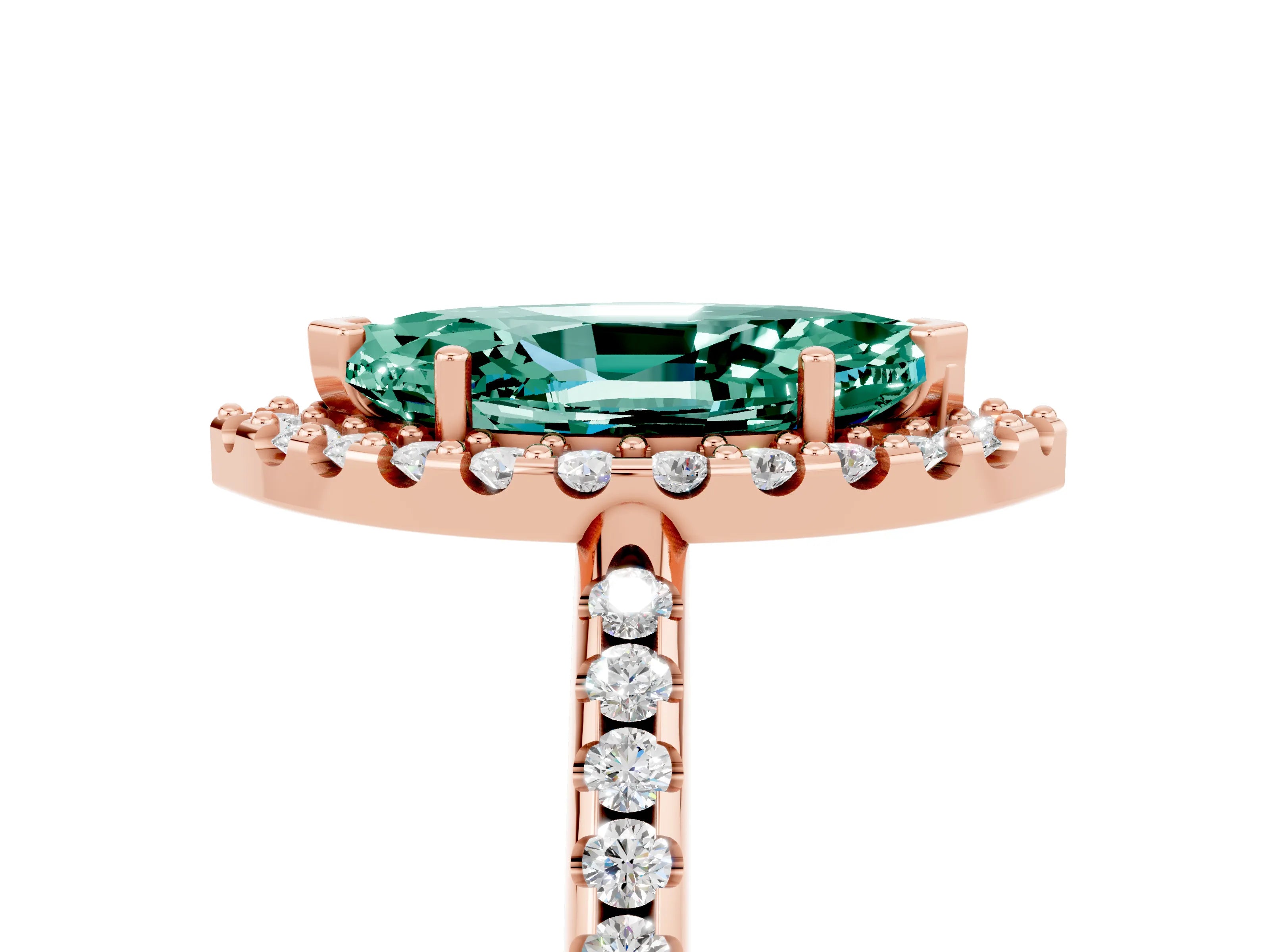 Rose gold Marquise Cut Green Sapphire Pavé Halo Ring with Four-Prong Setting_17