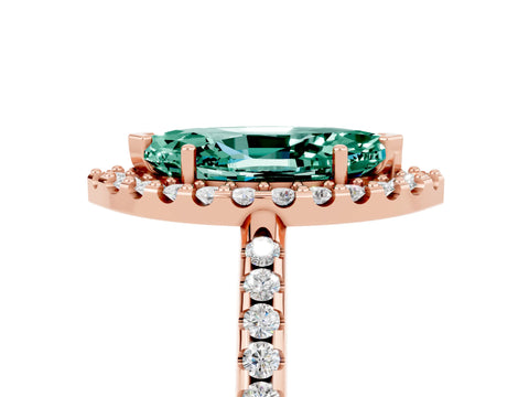 Rose gold Marquise Cut Green Sapphire Pavé Halo Ring with Four-Prong Setting_17
