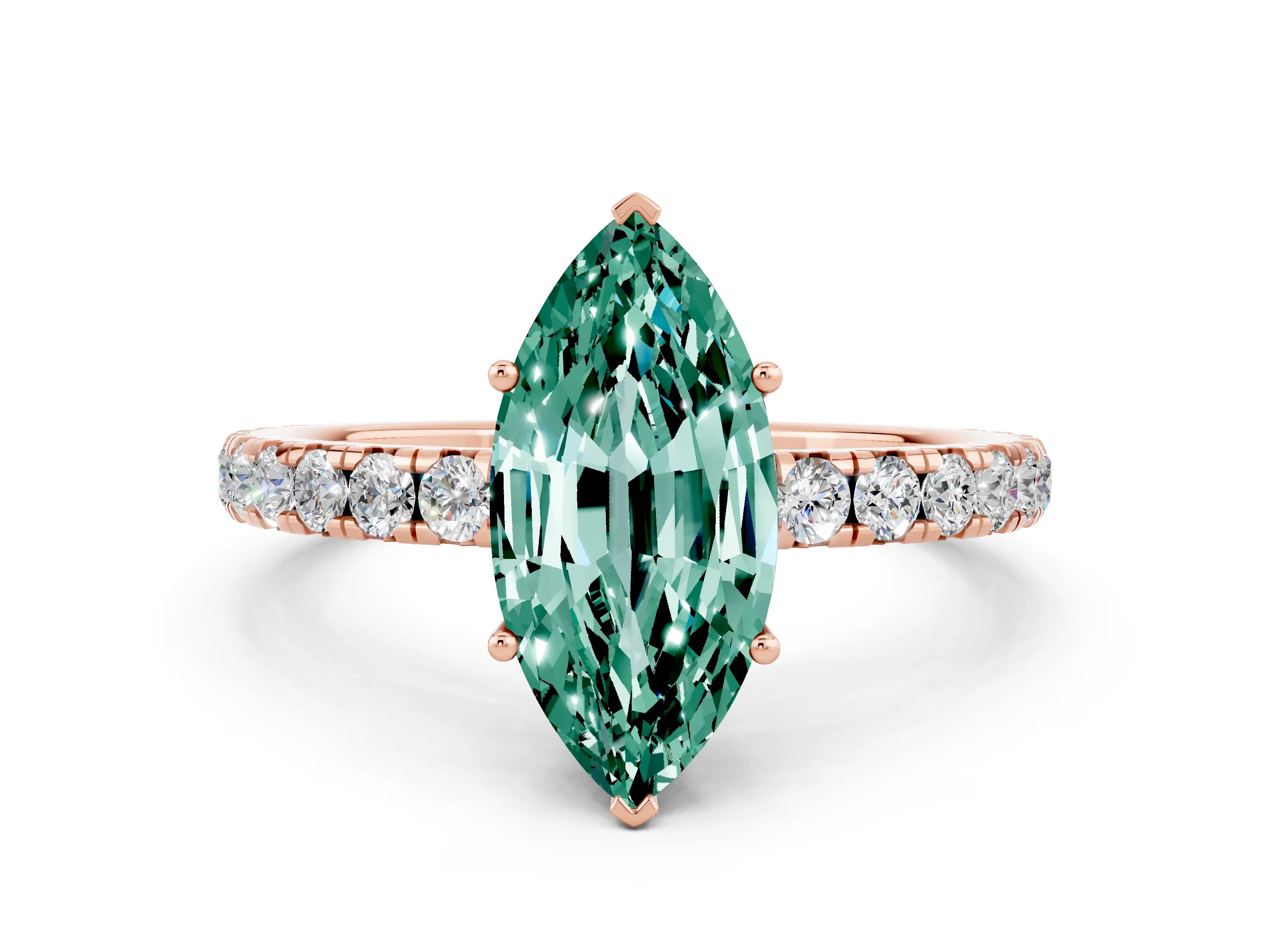Rose gold Marquise Cut Green Sapphire Pavé Solitaire Engagement Ring with Four-Prong Setting_12