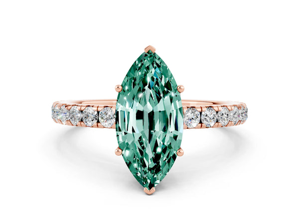 Rose gold Marquise Cut Green Sapphire Pavé Solitaire Engagement Ring with Four-Prong Setting