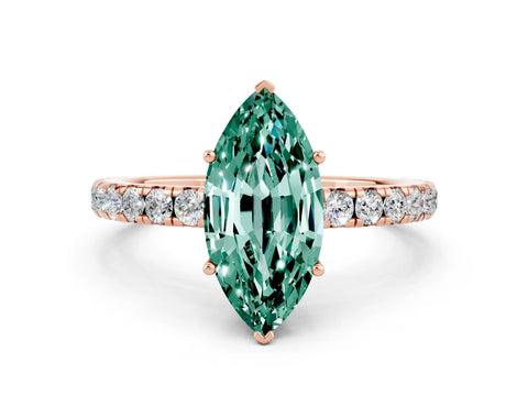 Rose gold Marquise Cut Green Sapphire Pavé Solitaire Engagement Ring with Four-Prong Setting_12