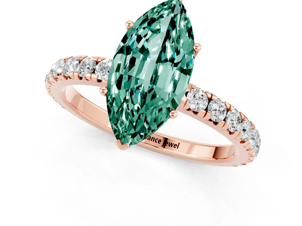 Rose gold Marquise Cut Green Sapphire Pavé Solitaire Engagement Ring with Four-Prong Setting