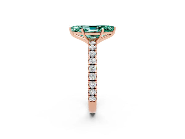 Rose gold Marquise Cut Green Sapphire Pavé Solitaire Engagement Ring with Four-Prong Setting