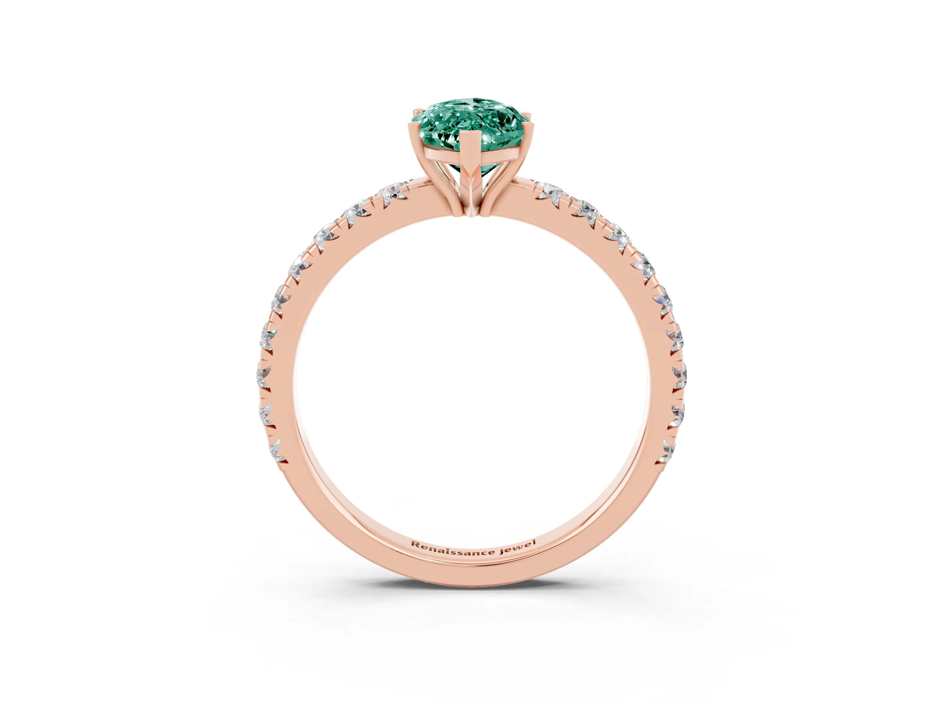 Rose gold Marquise Cut Green Sapphire Pavé Solitaire Engagement Ring with Four-Prong Setting_15