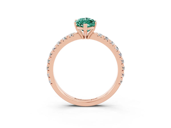 Rose gold Marquise Cut Green Sapphire Pavé Solitaire Engagement Ring with Four-Prong Setting