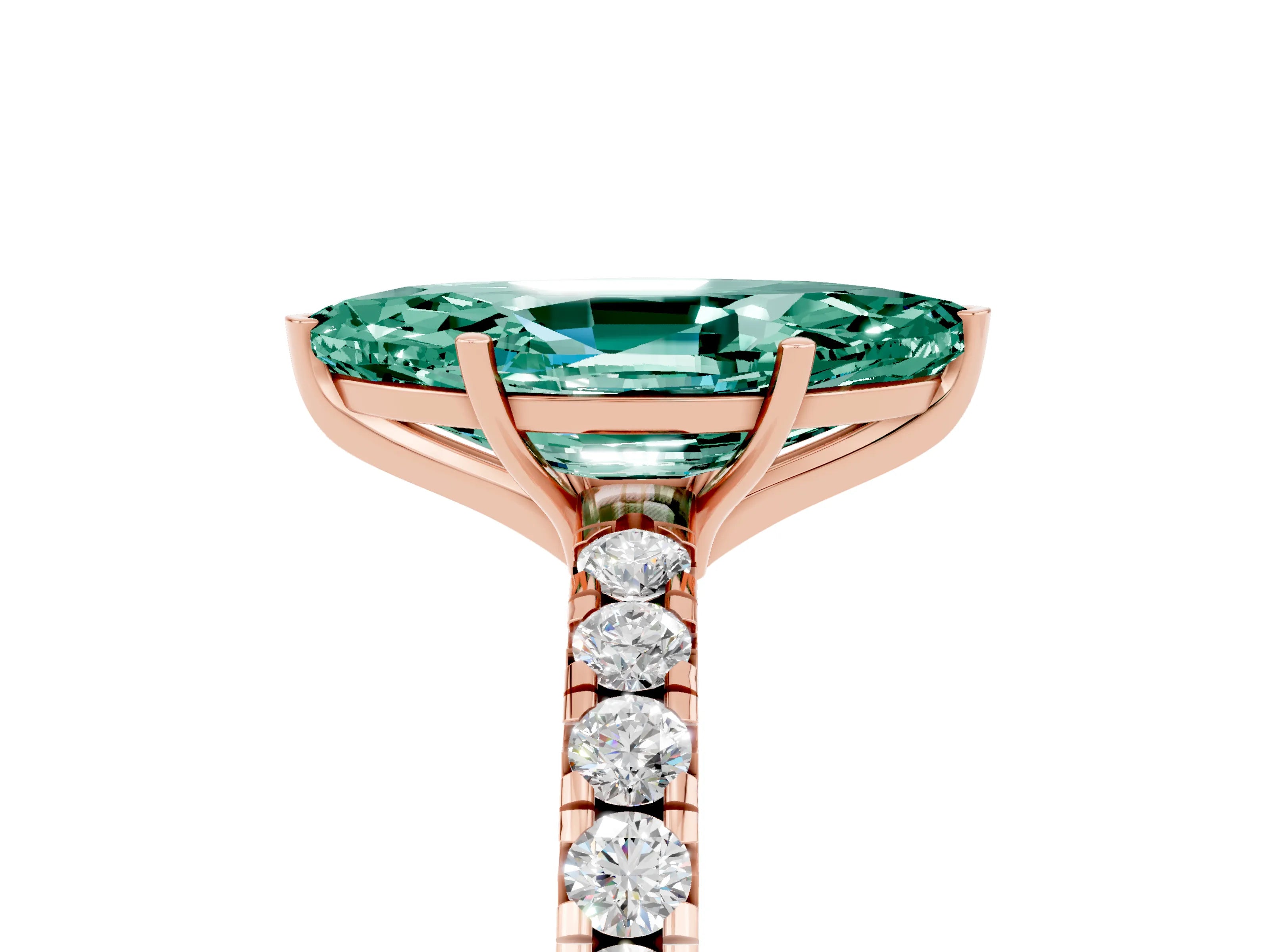 Rose gold Marquise Cut Green Sapphire Pavé Solitaire Engagement Ring with Four-Prong Setting_17