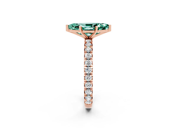 Rose gold Marquise Cut Green Sapphire Pavé Solitaire Ring with Round Band and Prong Setting
