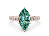 Rose gold Marquise Cut Green Sapphire Pavé Solitaire Ring with Round Band and Prong Setting_24