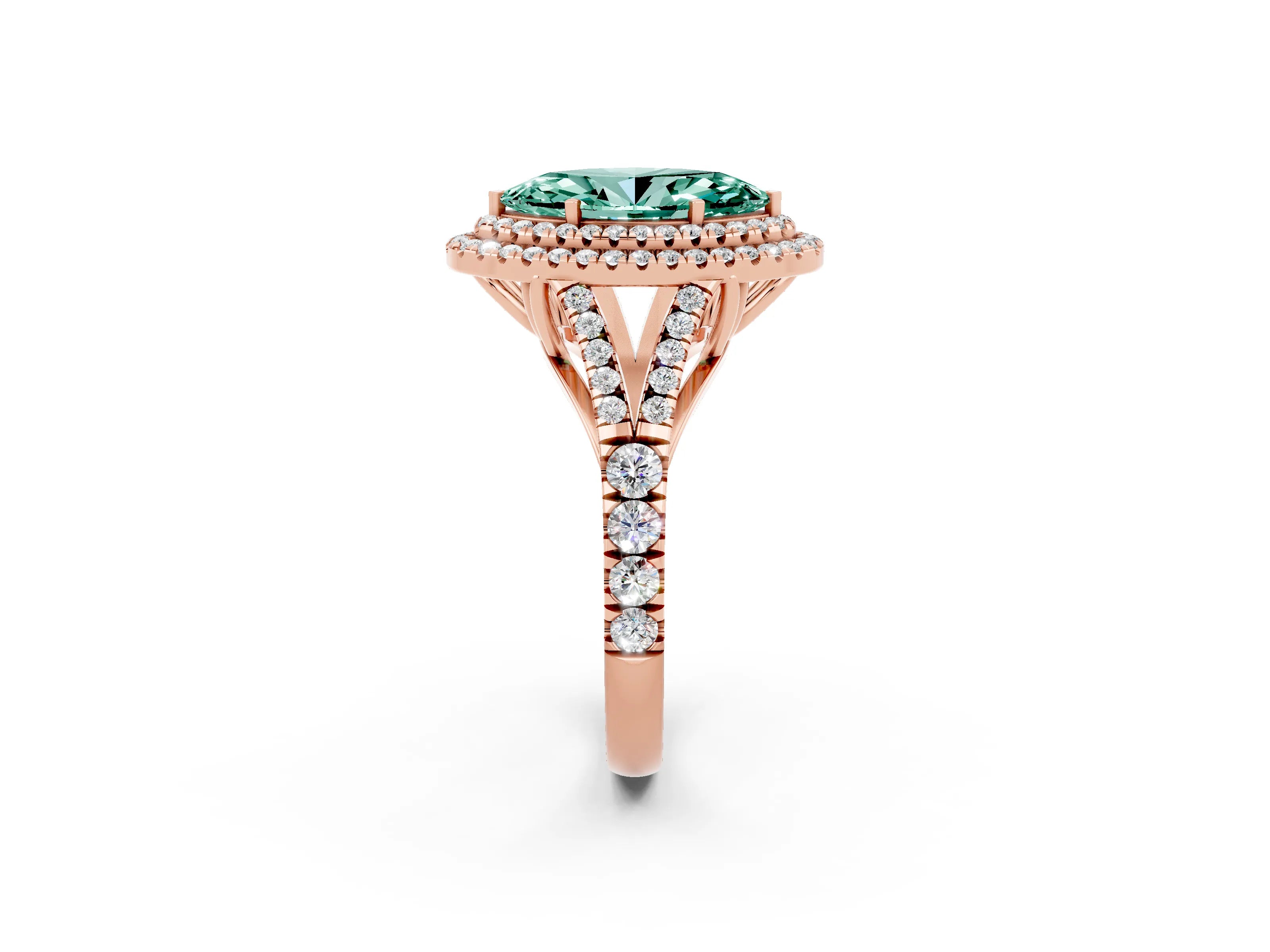 Rose gold Marquise Cut Green Sapphire Pavé Split Shank Double Halo Engagement Ring_2