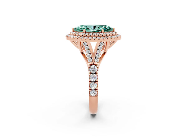 Rose gold Marquise Cut Green Sapphire Pavé Split Shank Double Halo Engagement Ring