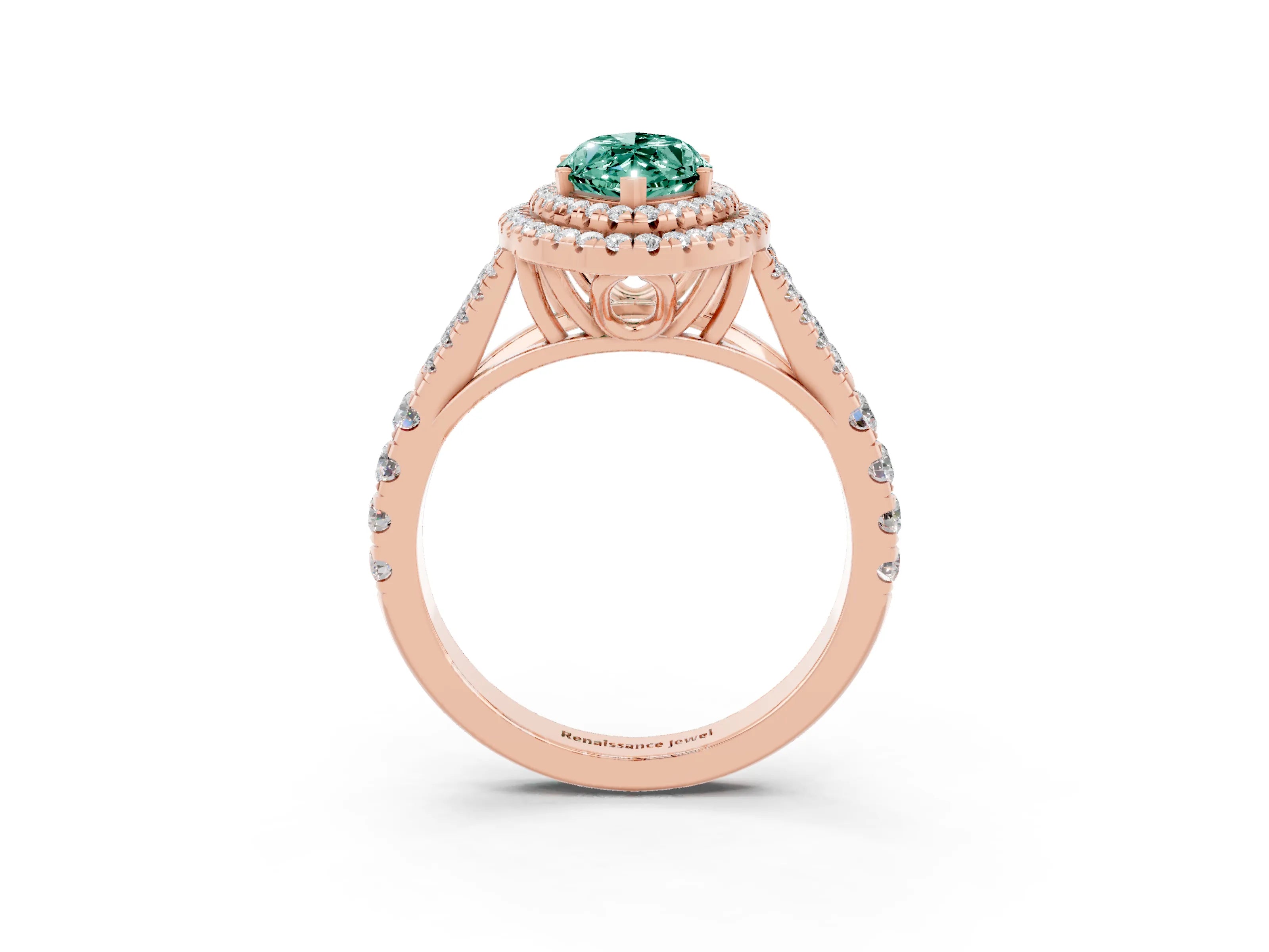 Rose gold Marquise Cut Green Sapphire Pavé Split Shank Double Halo Engagement Ring_3