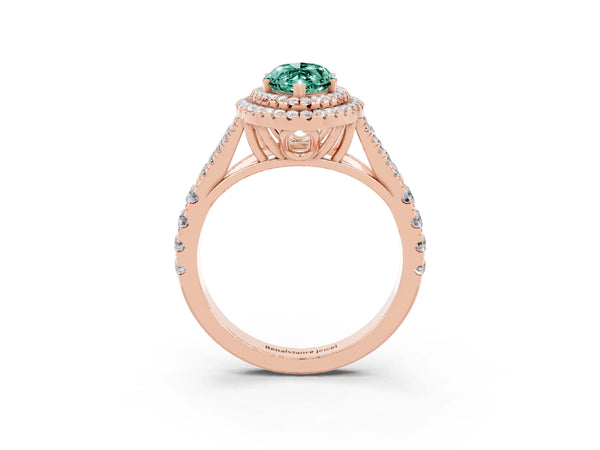 Rose gold Marquise Cut Green Sapphire Pavé Split Shank Double Halo Engagement Ring