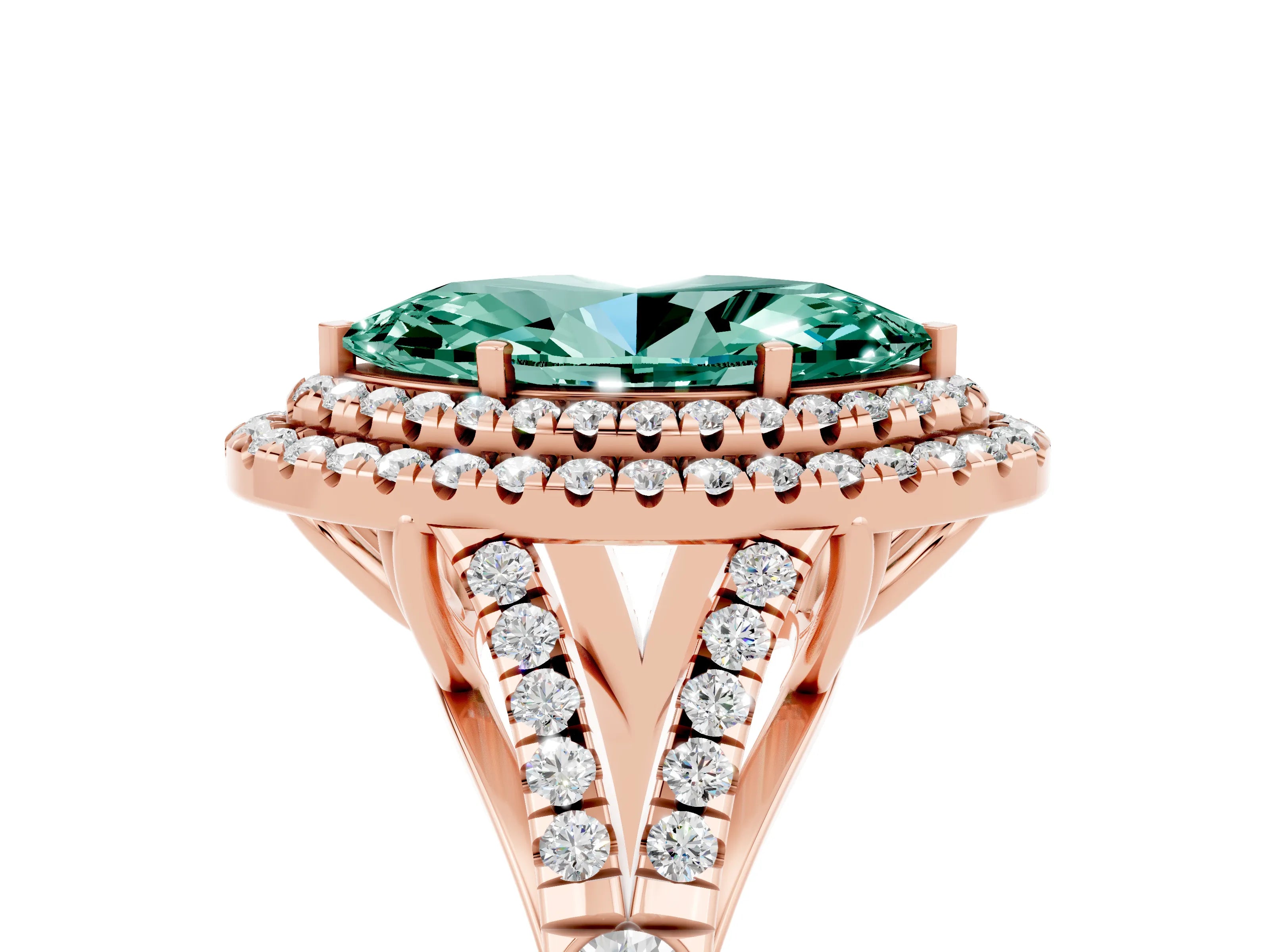 Rose gold Marquise Cut Green Sapphire Pavé Split Shank Double Halo Engagement Ring_5