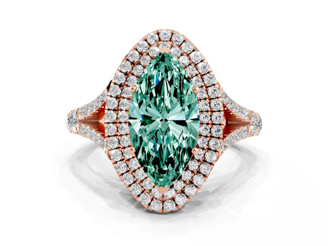 Rose gold Marquise Cut Green Sapphire Pavé Split Shank Double Halo Engagement Ring