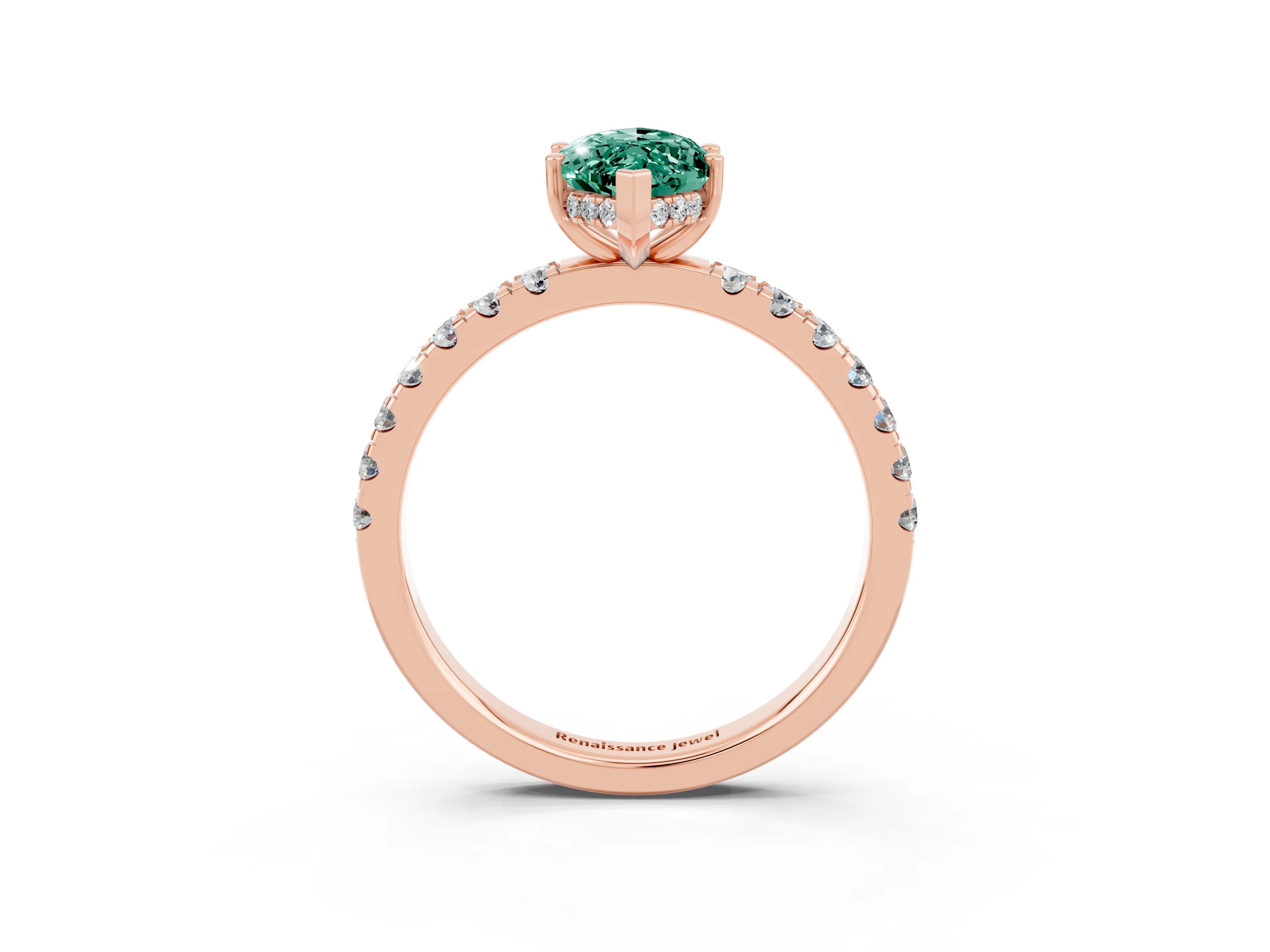 Rose gold Marquise Cut Green Sapphire Pave Band Solitaire Ring with Four-Prong Setting_15
