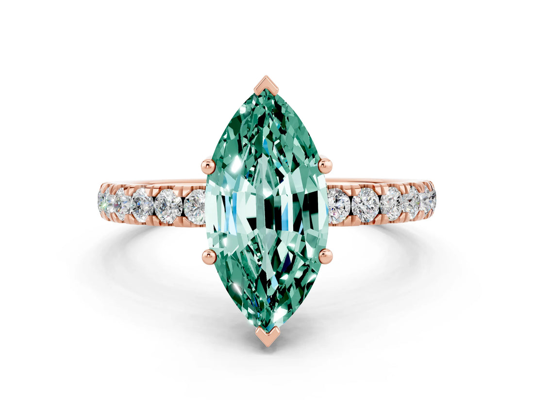 Rose gold Marquise Cut Green Sapphire Pave Band Solitaire Ring with Four-Prong Setting_24