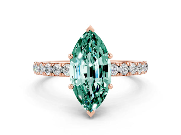 Rose gold Marquise Cut Green Sapphire Pave Band Solitaire Ring with Round  and Prong Setting