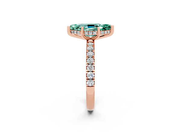 Rose gold Marquise Cut Green Sapphire Pave Band Solitaire Ring with Round  and Prong Setting