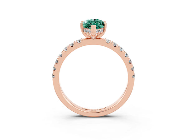 Rose gold Marquise Cut Green Sapphire Pave Band Solitaire Ring with Round  and Prong Setting