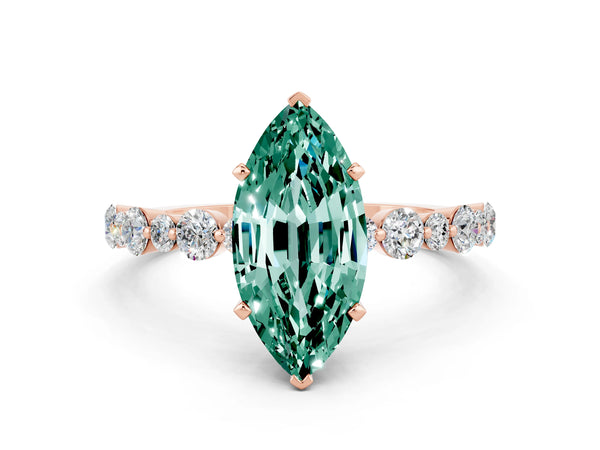 Rose gold Marquise Cut Green Sapphire Prong Set Engagement Ring with Pavé Band
