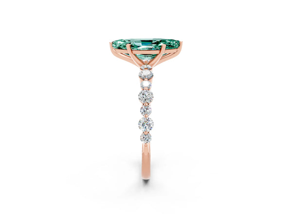 Rose gold Marquise Cut Green Sapphire Prong Set Engagement Ring with Pavé Band