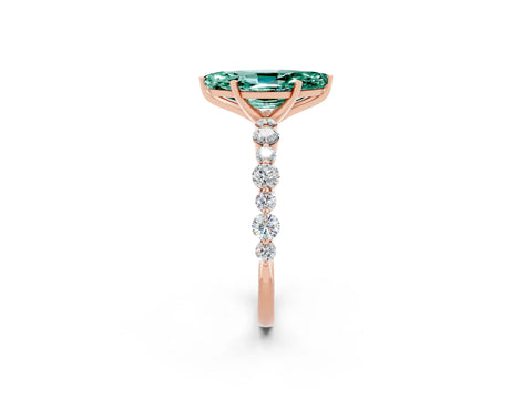 Rose gold Marquise Cut Green Sapphire Prong Set Engagement Ring with Pavé Band_2