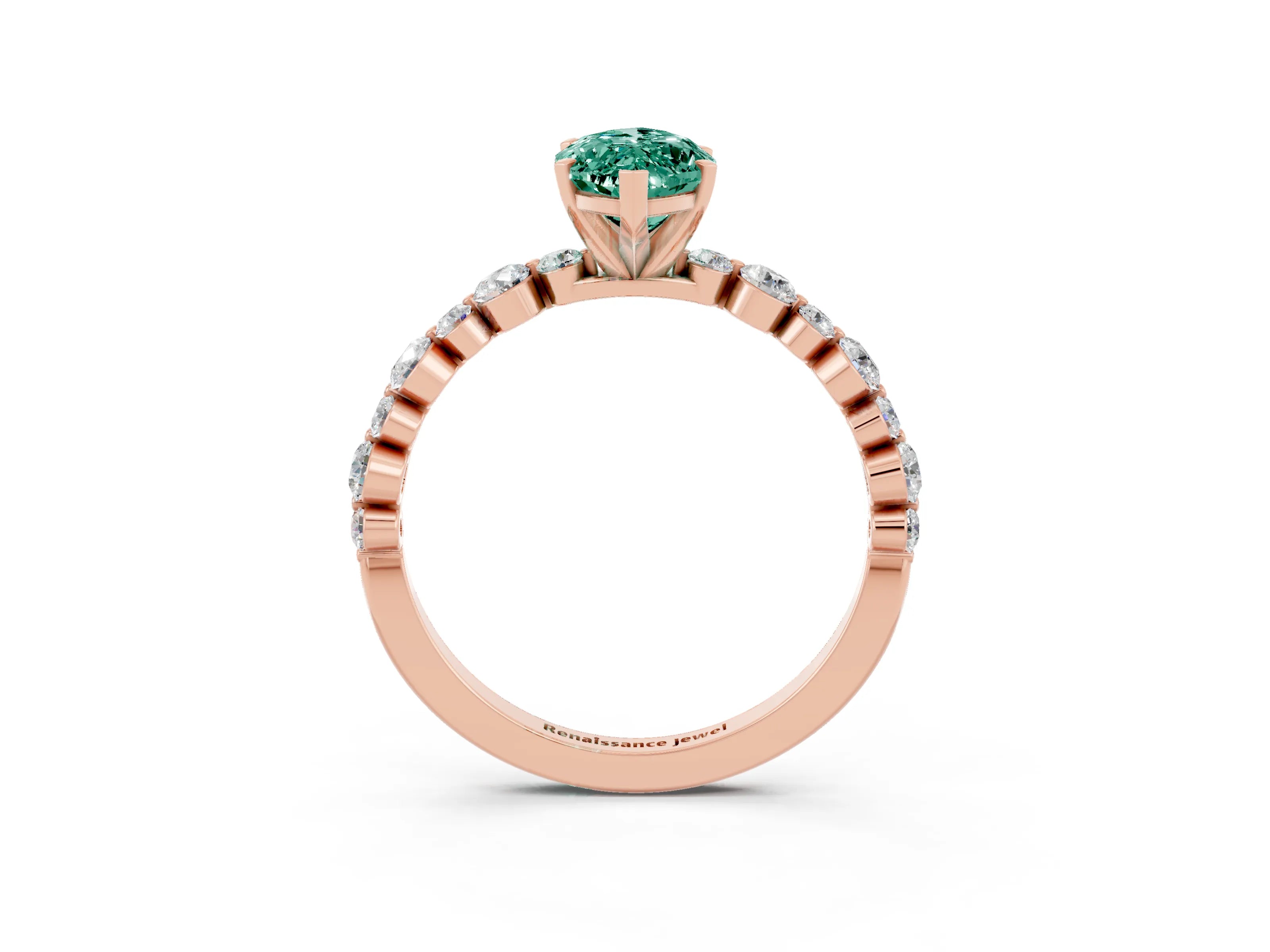 Rose gold Marquise Cut Green Sapphire Prong Set Engagement Ring with Pavé Band_3
