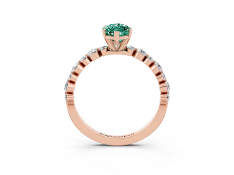 Rose gold Marquise Cut Green Sapphire Prong Set Engagement Ring with Pavé Band_3