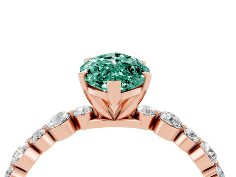 Rose gold Marquise Cut Green Sapphire Prong Set Engagement Ring with Pavé Band_4
