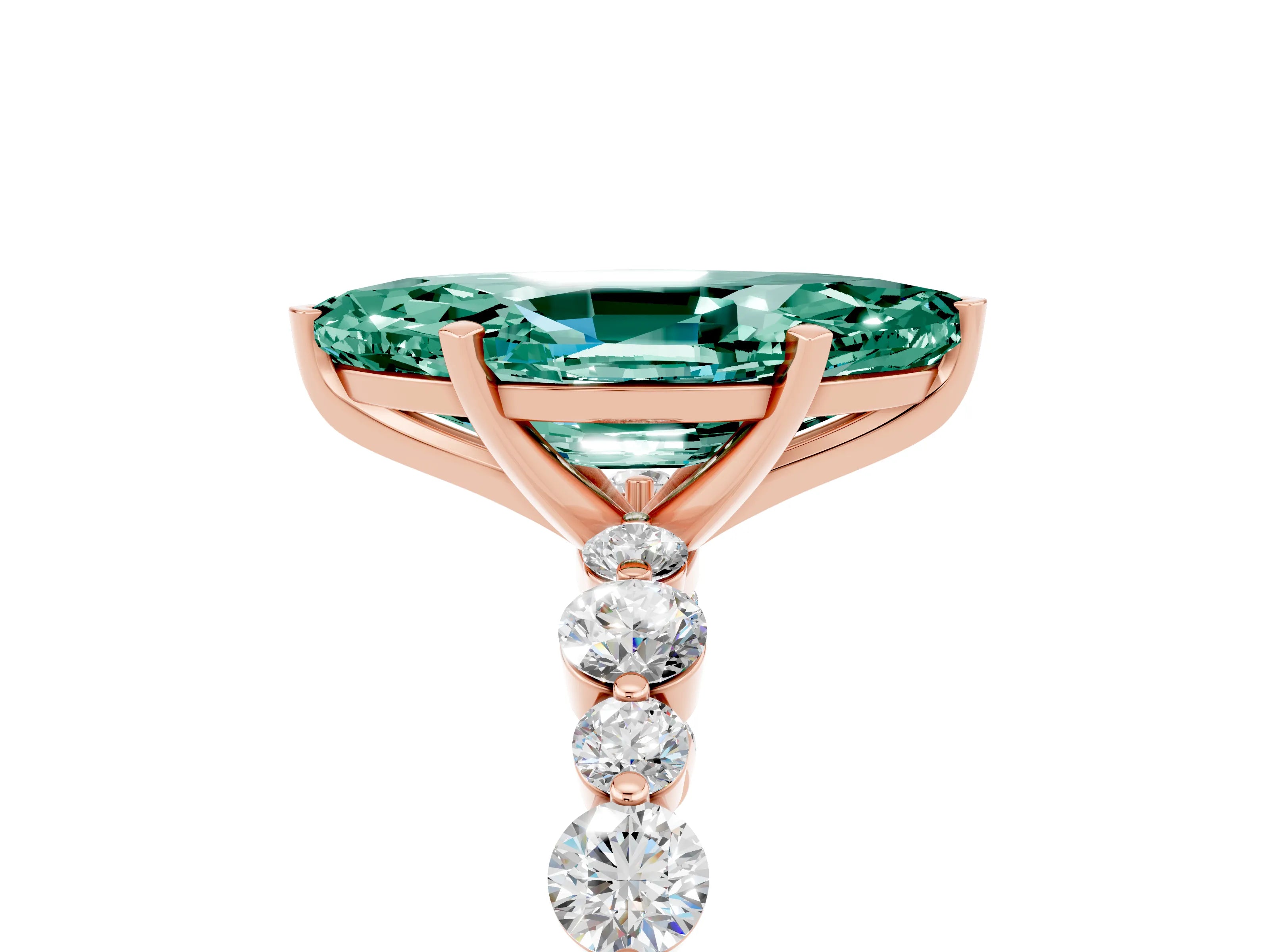 Rose gold Marquise Cut Green Sapphire Prong Set Engagement Ring with Pavé Band_5