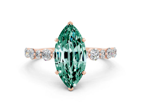 Rose gold Marquise Cut Green Sapphire Prong Set Engagement Ring with Pavé Band