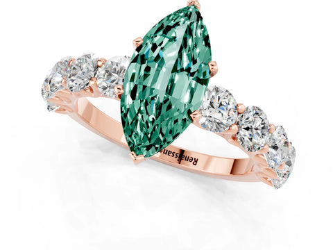 Rose gold Marquise Cut Green Sapphire Prong Setting with Side Stones on a Pave Band_1