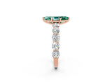 Rose gold Marquise Cut Green Sapphire Prong Setting with Side Stones on a Pave Band_2