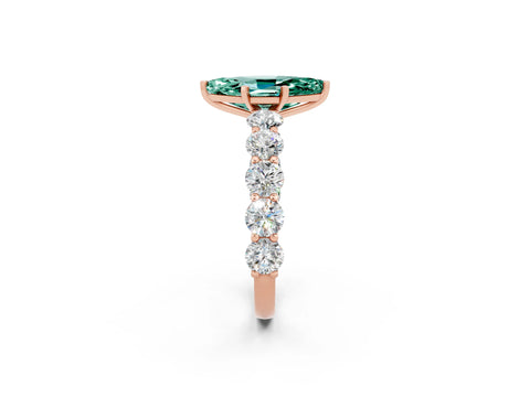 Rose gold Marquise Cut Green Sapphire Prong Setting with Side Stones on a Pave Band_2