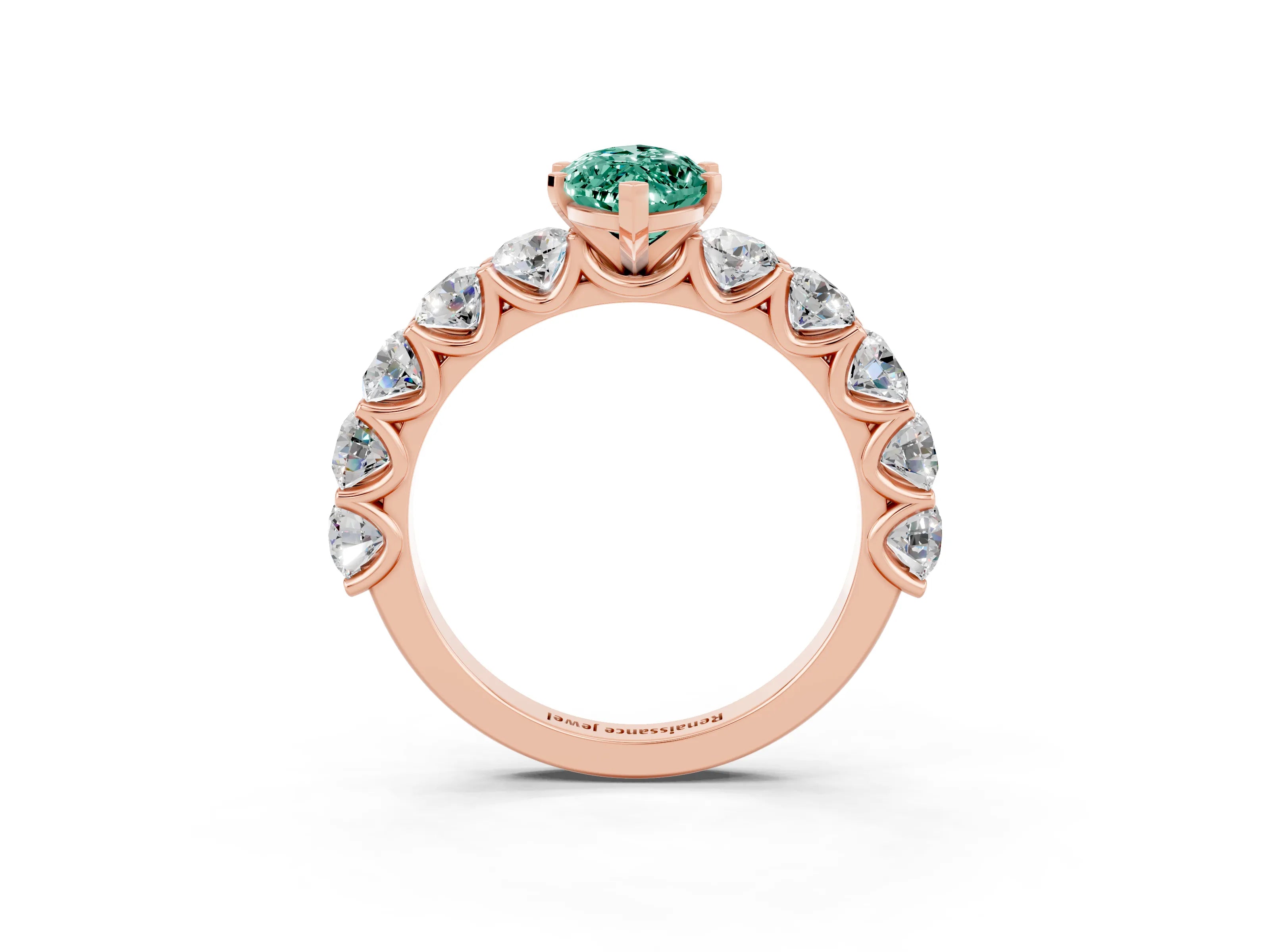Rose gold Marquise Cut Green Sapphire Prong Setting with Side Stones on a Pave Band_3