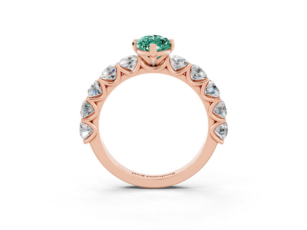 Rose gold Marquise Cut Green Sapphire Prong Setting with Side Stones on a Pave Band