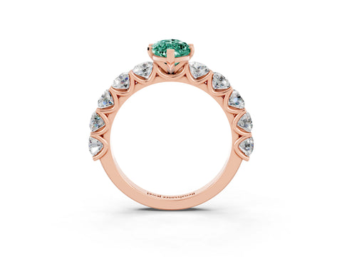 Rose gold Marquise Cut Green Sapphire Prong Setting with Side Stones on a Pave Band_3