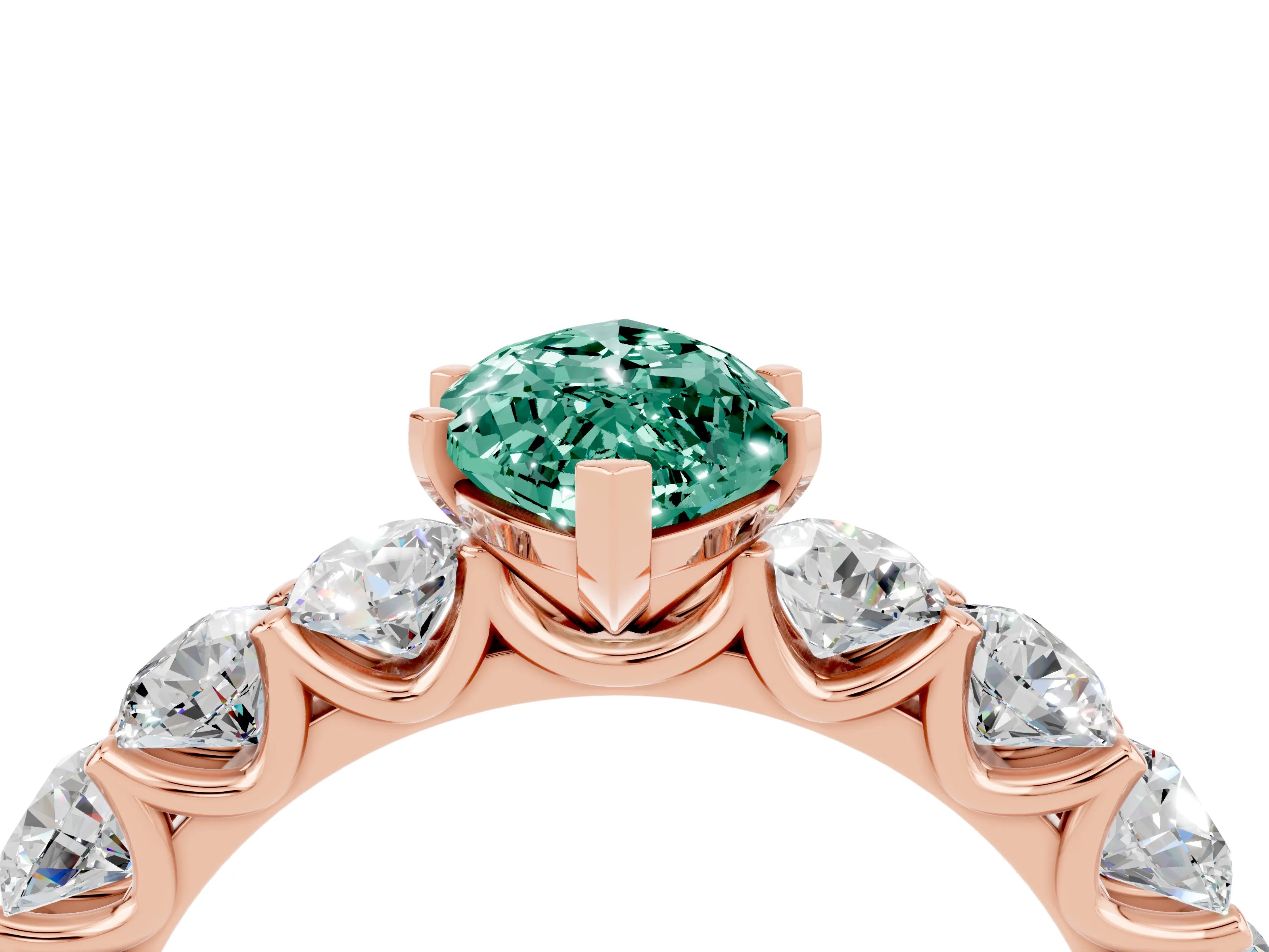 Rose gold Marquise Cut Green Sapphire Prong Setting with Side Stones on a Pave Band_4