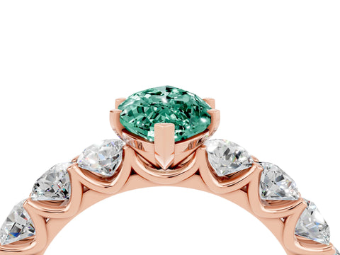 Rose gold Marquise Cut Green Sapphire Prong Setting with Side Stones on a Pave Band_4
