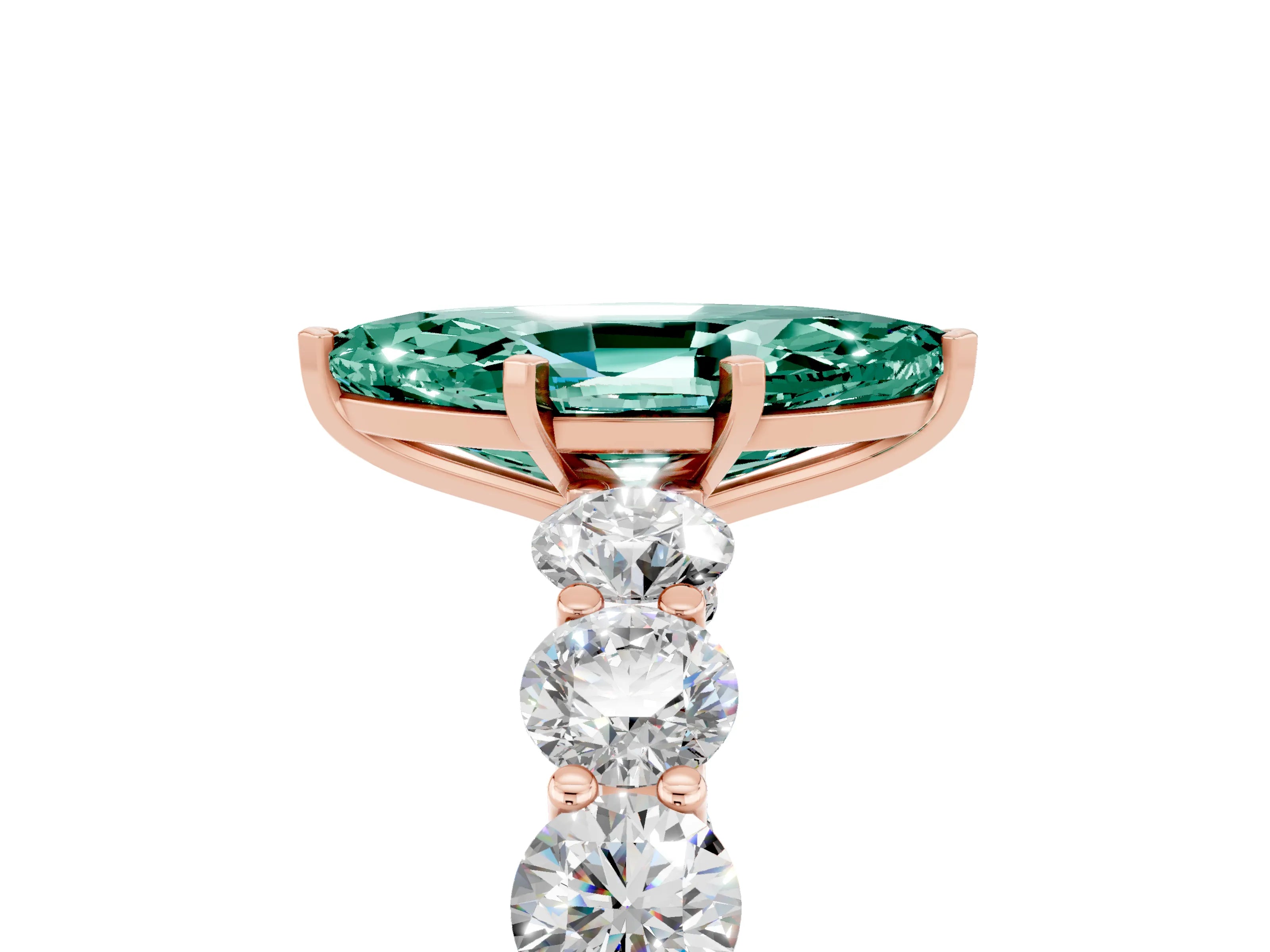 Rose gold Marquise Cut Green Sapphire Prong Setting with Side Stones on a Pave Band_5