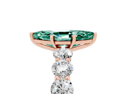 Rose gold Marquise Cut Green Sapphire Prong Setting with Side Stones on a Pave Band_5