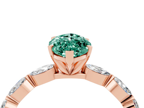 Rose gold Marquise Cut Green Sapphire Ring with Marquise Side Stones and Prong Setting_4