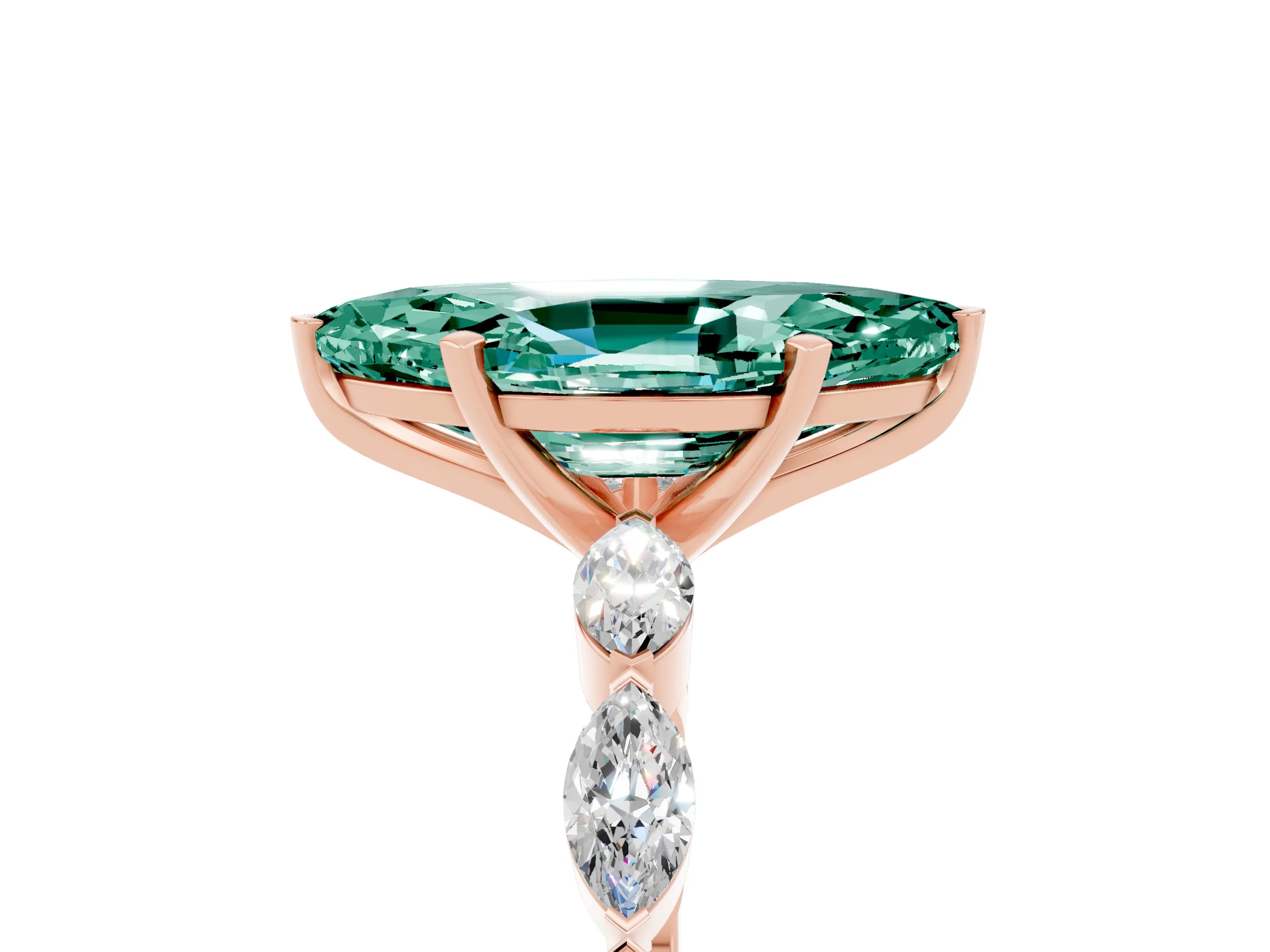 Rose gold Marquise Cut Green Sapphire Ring with Marquise Side Stones and Prong Setting_5