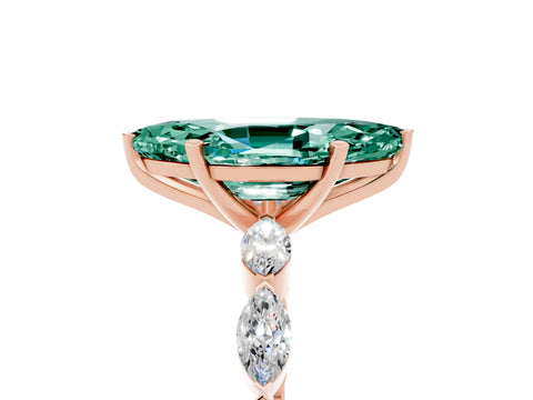Rose gold Marquise Cut Green Sapphire Ring with Marquise Side Stones and Prong Setting_5
