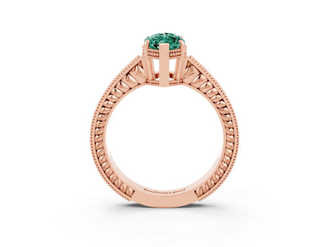 Rose gold Marquise Cut Green Sapphire Ring with Milgrain Pavé Band and Four-Prong Setting_15