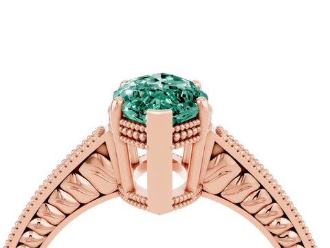 Rose gold Marquise Cut Green Sapphire Ring with Milgrain Pavé Band and Four-Prong Setting_16