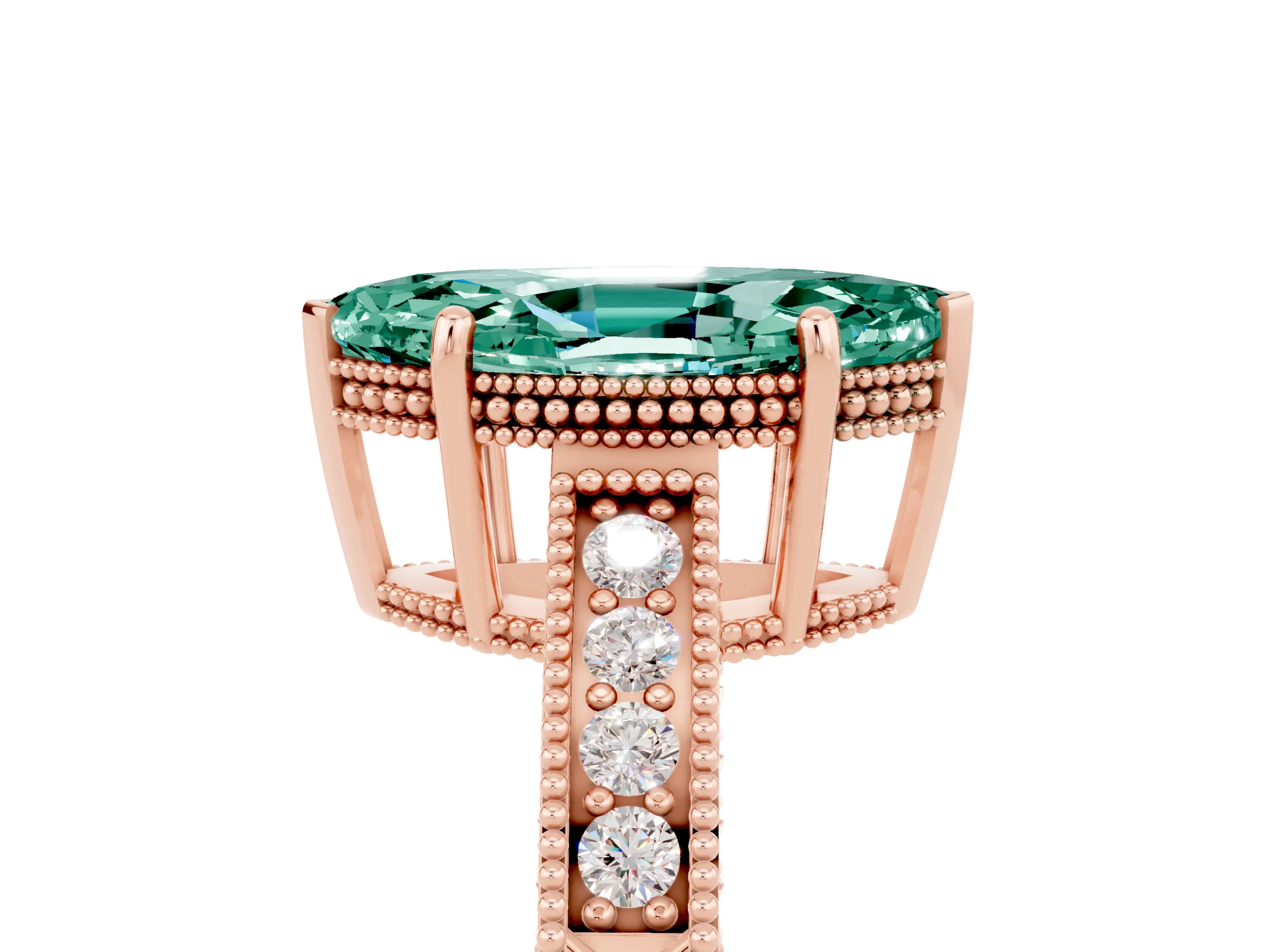 Rose gold Marquise Cut Green Sapphire Ring with Milgrain Pavé Band and Four-Prong Setting_17