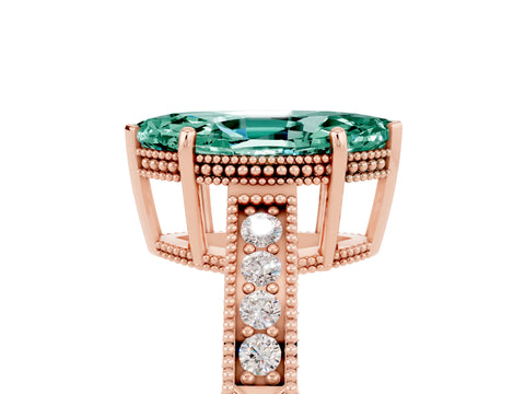 Rose gold Marquise Cut Green Sapphire Ring with Milgrain Pavé Band and Four-Prong Setting_17