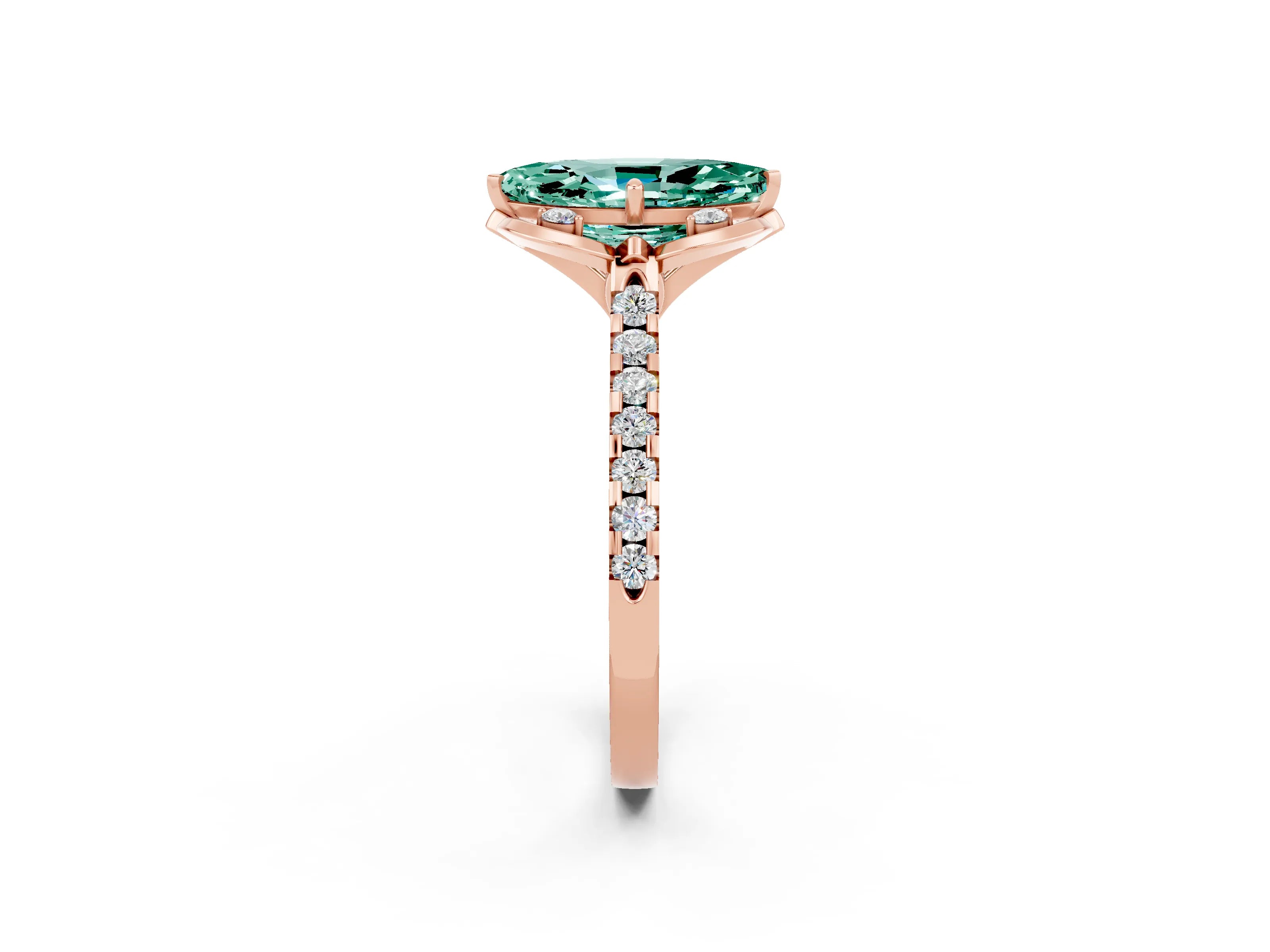 Rose gold Marquise Cut Green Sapphire Ring with Pavé Band and Floral Prong Setting_2
